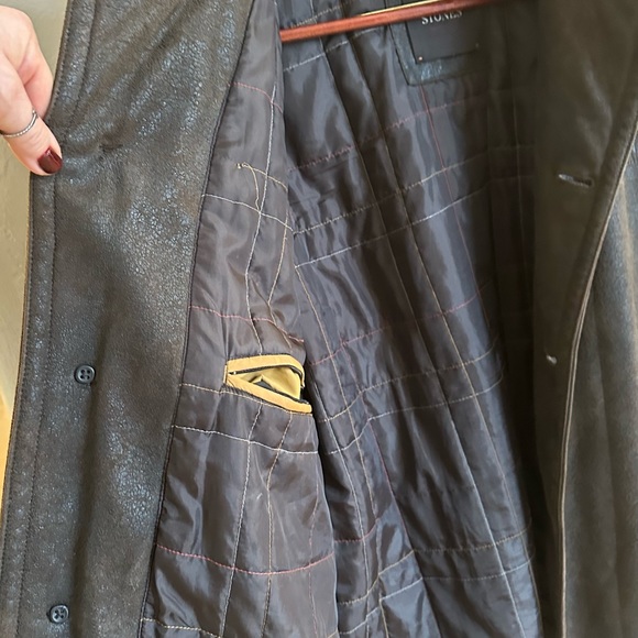 Stones faux leather heavy duty coat with textured leather brown style ,size 42/L - Picture 4 of 9